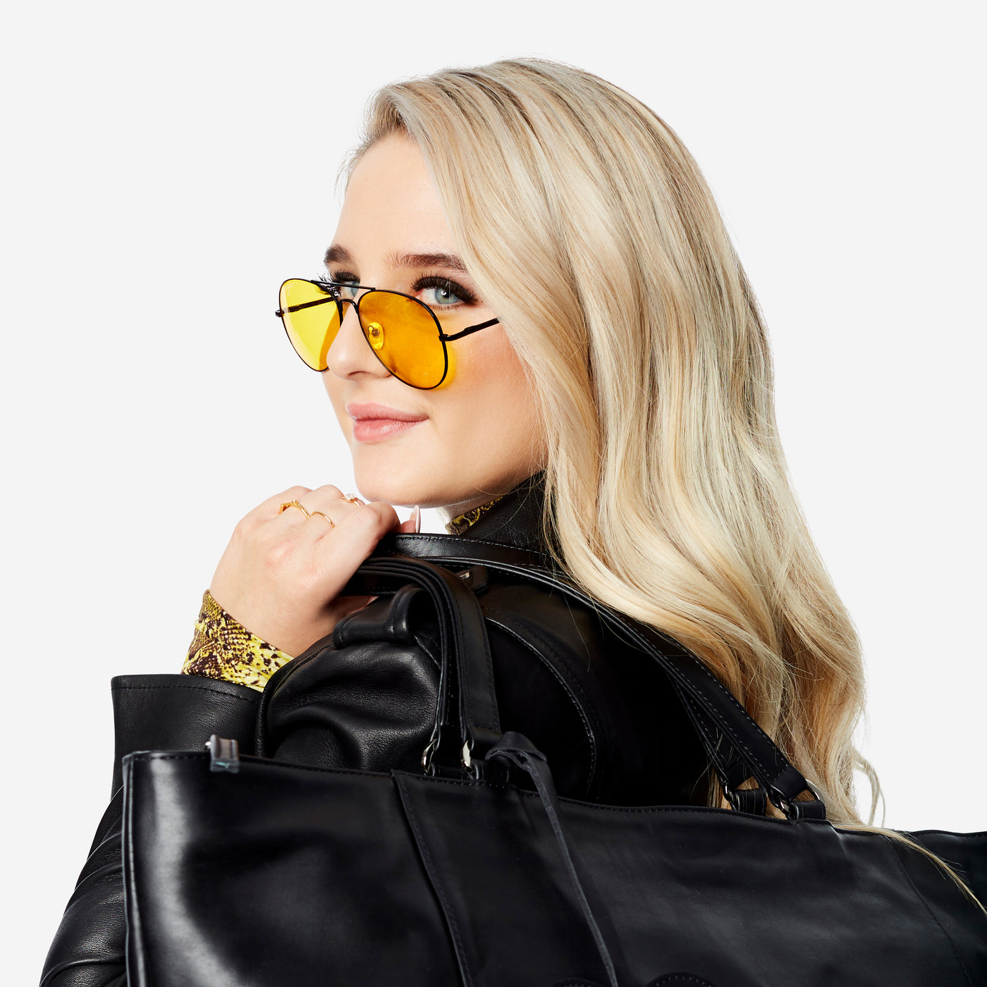 Classic Aviator Sunglasses - Black Metal Frame with Yellow Lens Sunglasses Joey James, The Label   