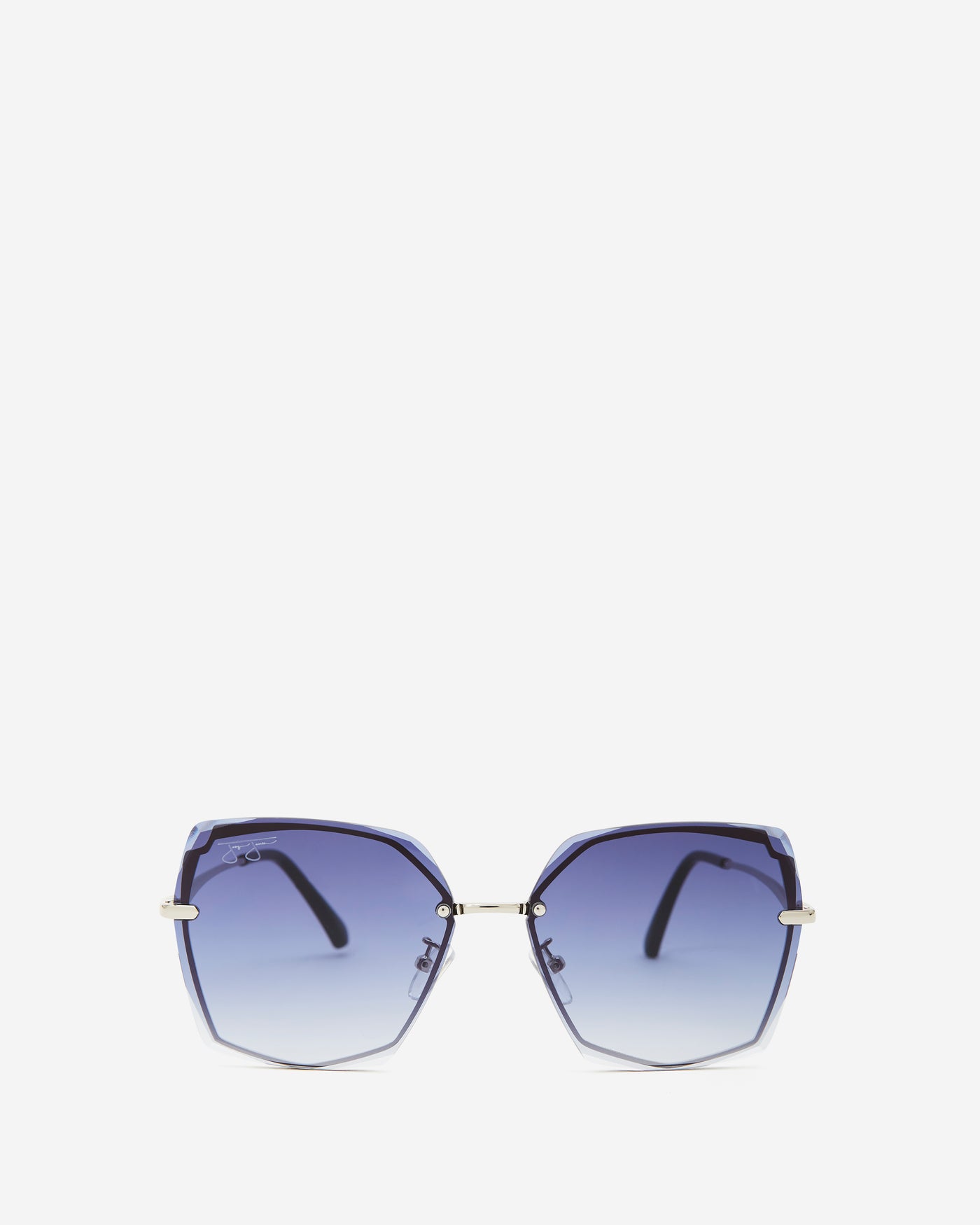Hexagonal Metal Frame Sunglasses - Black Frame with Blue Smoke Lens Sunglasses Joey James, The Label   