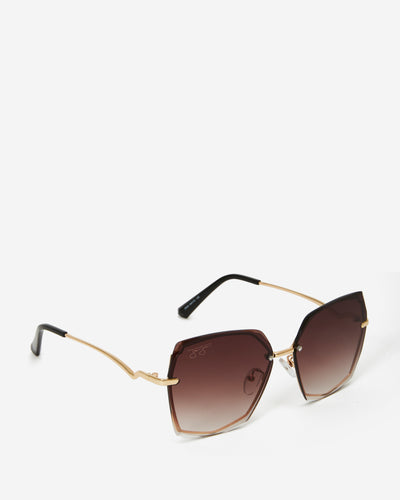 Hexagonal Metal Frame Sunglasses - Brown Frame with Brown Smoke Lens Sunglasses Joey James, The Label   