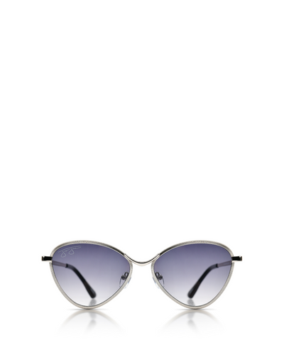 Textured Metal Cat Eye Sunglasses - Silver Metal Frame with Smoke Lens Sunglasses Joey James, The Label   