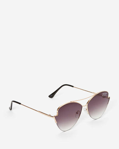 Geometric Aviator Sunglasses - Gold Metal Frame with Smoke Lens Sunglasses Joey James, The Label   